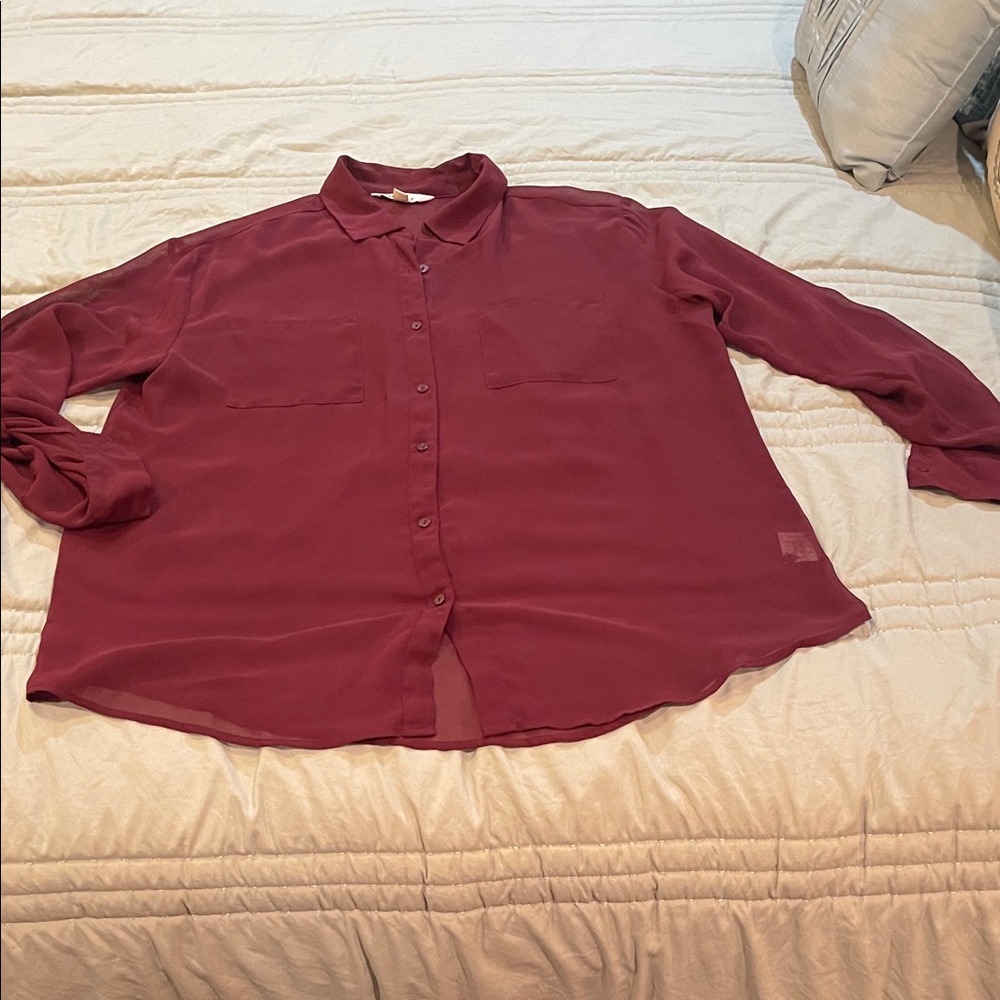 Decree, sheer blouse, burgundy, X-Large